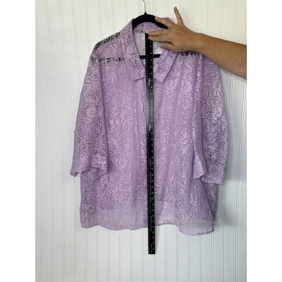 White Stag Womens 26/28 Lavender Burnout Sheer Floral Swirl Button Up Blouse Top - Picture 7 of 8